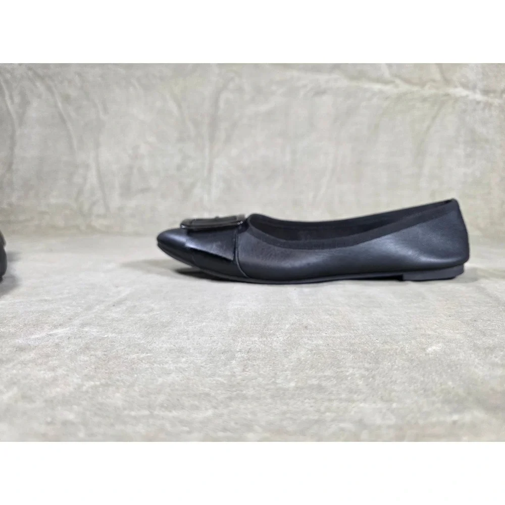 Le Matin Black Leather Pointed Toe Buckle Ballet Flats Made in Italy Womens 9